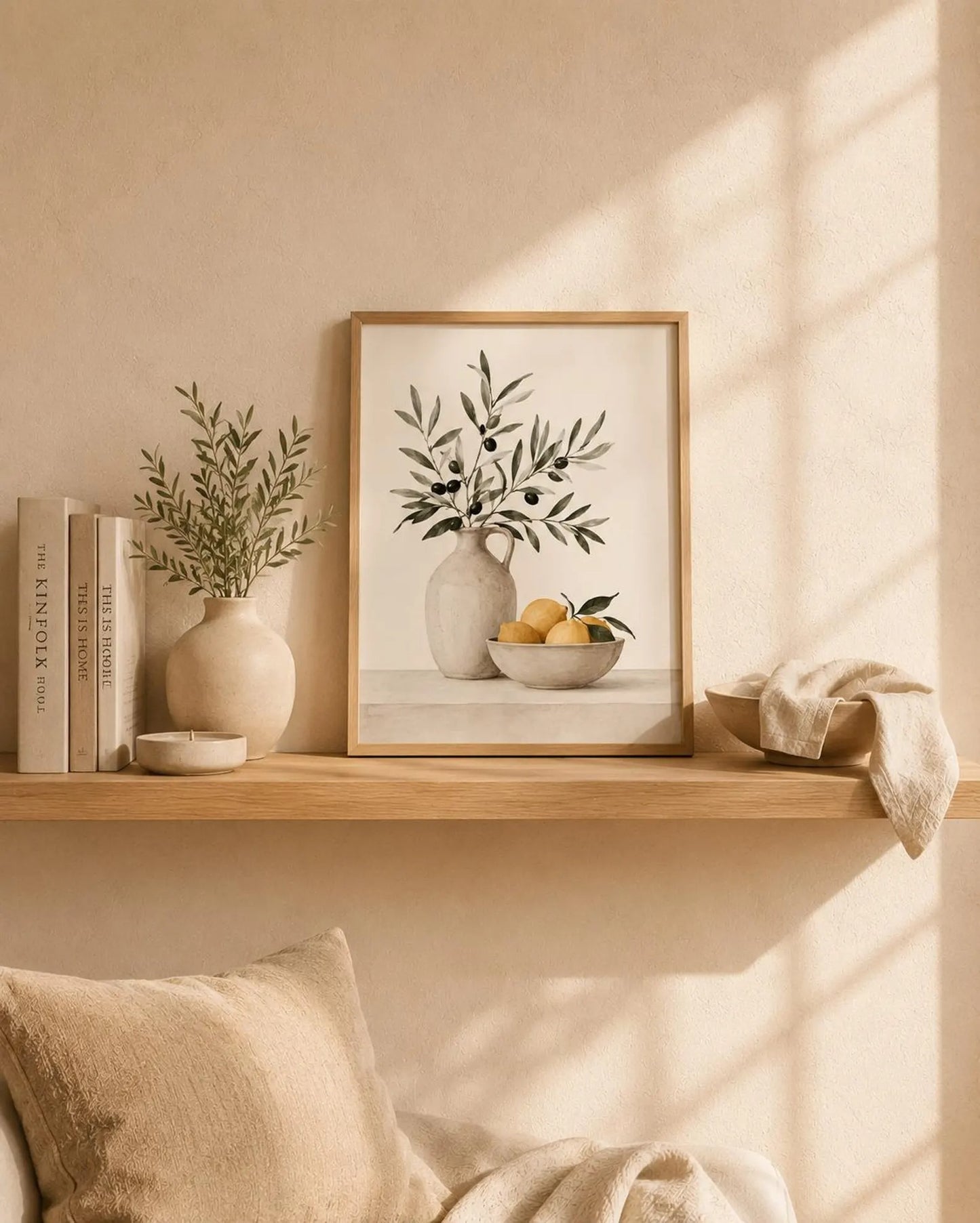 Kitchen Wall Art Print, Olive Branch, Lemon Artwork, Scandinavian Boho Decor