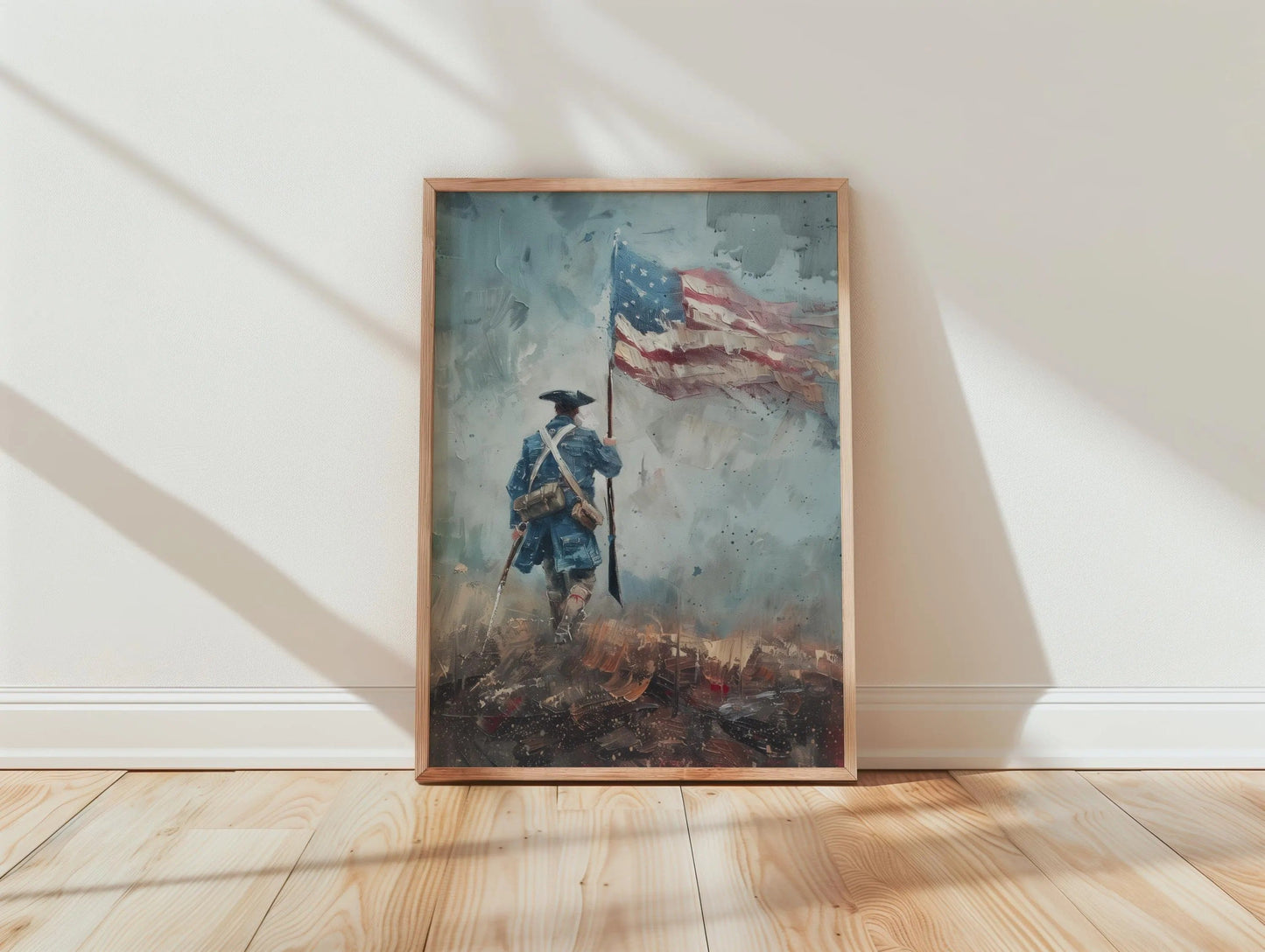 Revolutionary War Soldier Print, Impressionist American Flag Art, Blue Red wall Decor
