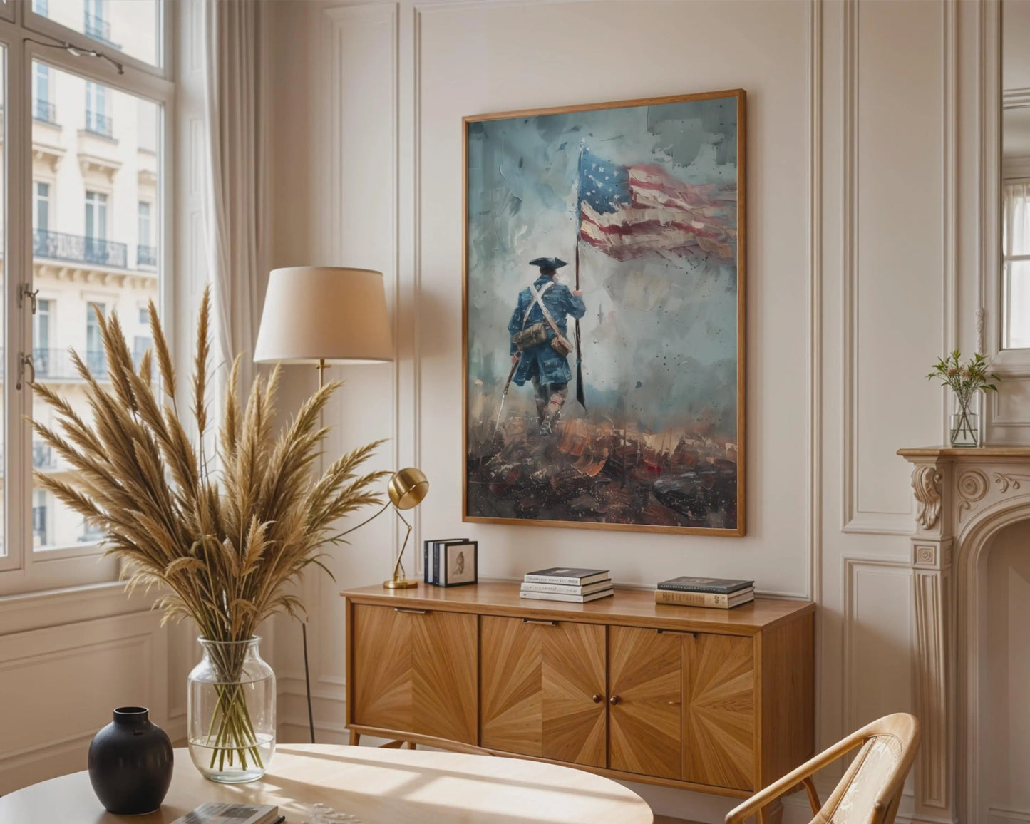 Revolutionary War Soldier Print, Impressionist American Flag Art, Blue Red wall Decor