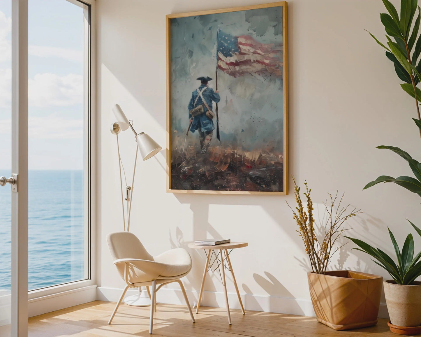 Revolutionary War Soldier Print, Impressionist American Flag Art, Blue Red wall Decor