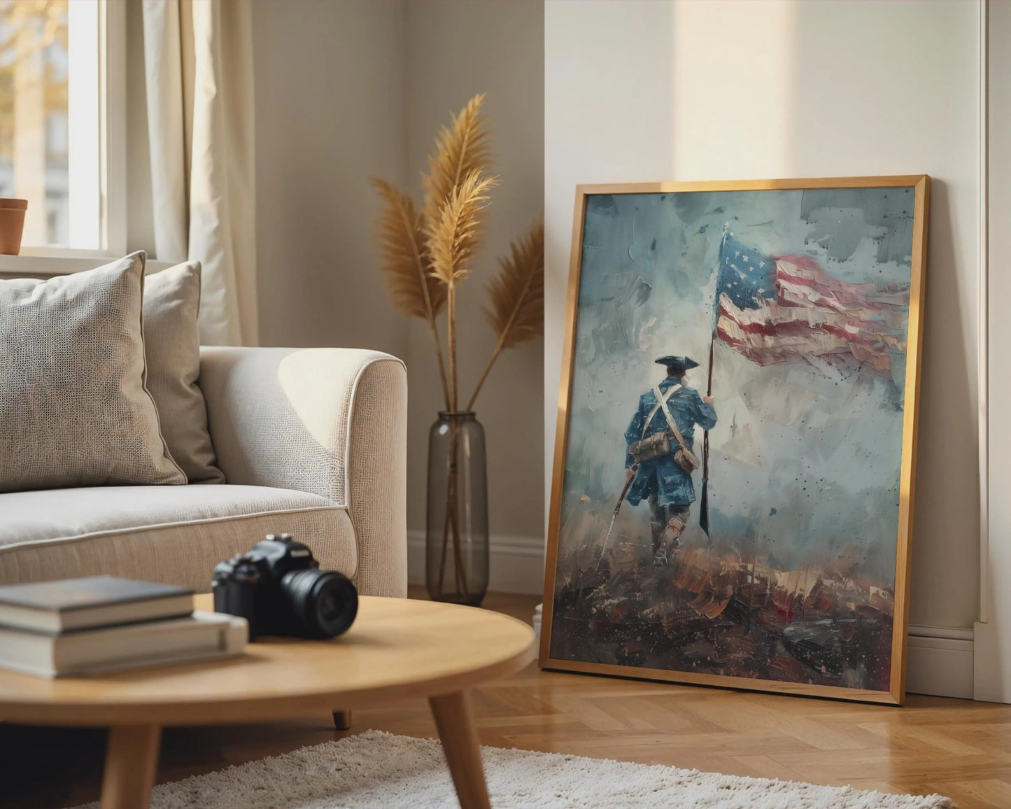 Revolutionary War Soldier Print, Impressionist American Flag Art, Blue Red wall Decor