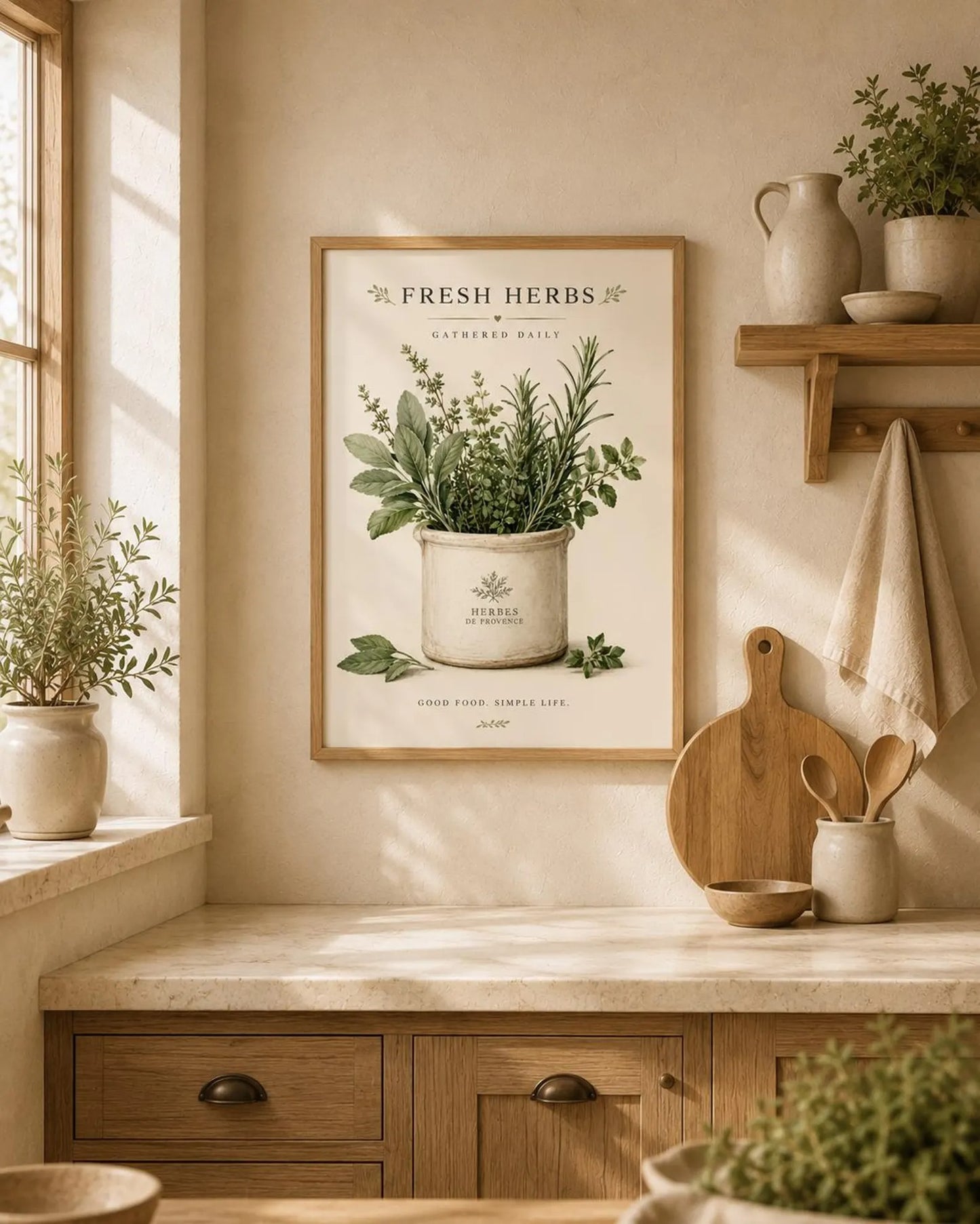 Kitchen Wall Art Print Farmhouse Herb Decor, Fresh Herbs Botanical Artwork