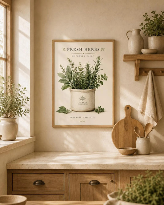 Kitchen Wall Art Print Farmhouse Herb Decor, Fresh Herbs Botanical Artwork