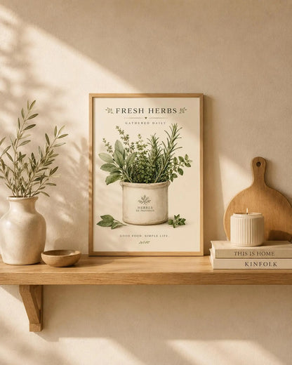Kitchen Wall Art Print Farmhouse Herb Decor, Fresh Herbs Botanical Artwork