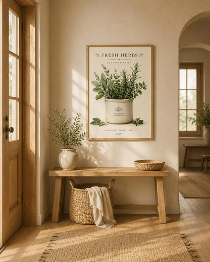 Kitchen Wall Art Print Farmhouse Herb Decor, Fresh Herbs Botanical Artwork