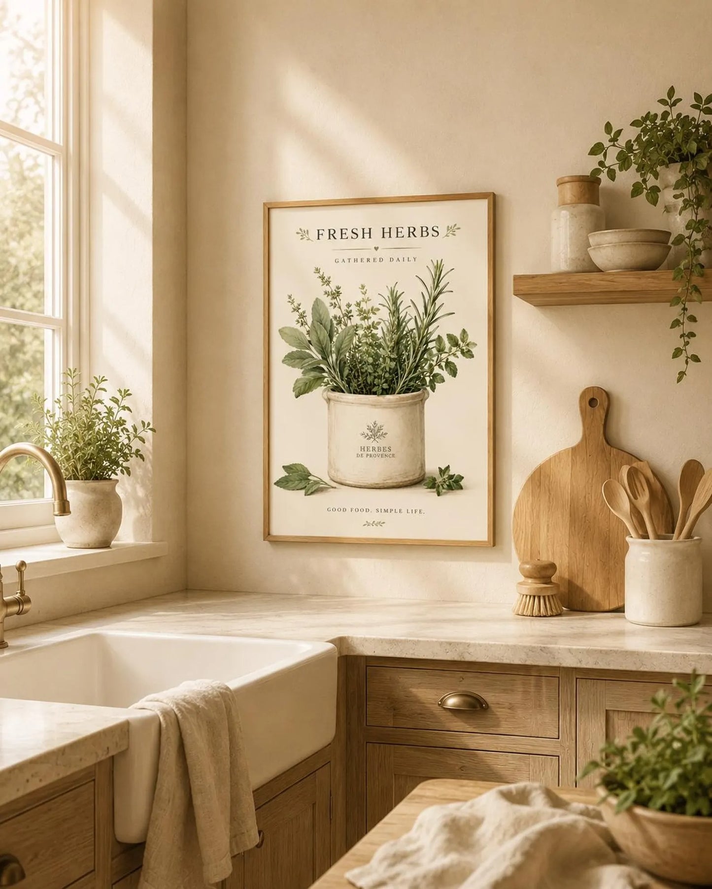 Kitchen Wall Art Print Farmhouse Herb Decor, Fresh Herbs Botanical Artwork