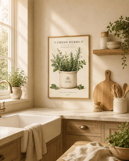 Kitchen Wall Art Print Farmhouse Herb Decor, Fresh Herbs Botanical Artwork