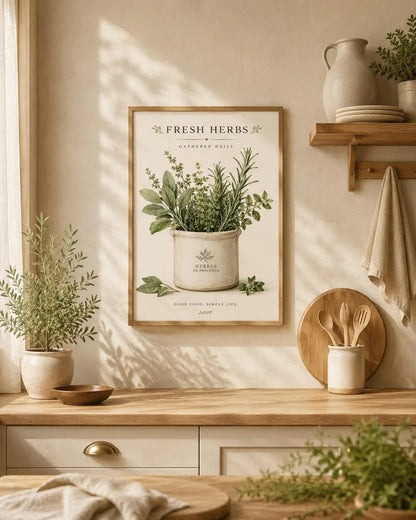 Kitchen Wall Art Print Farmhouse Herb Decor, Fresh Herbs Botanical Artwork