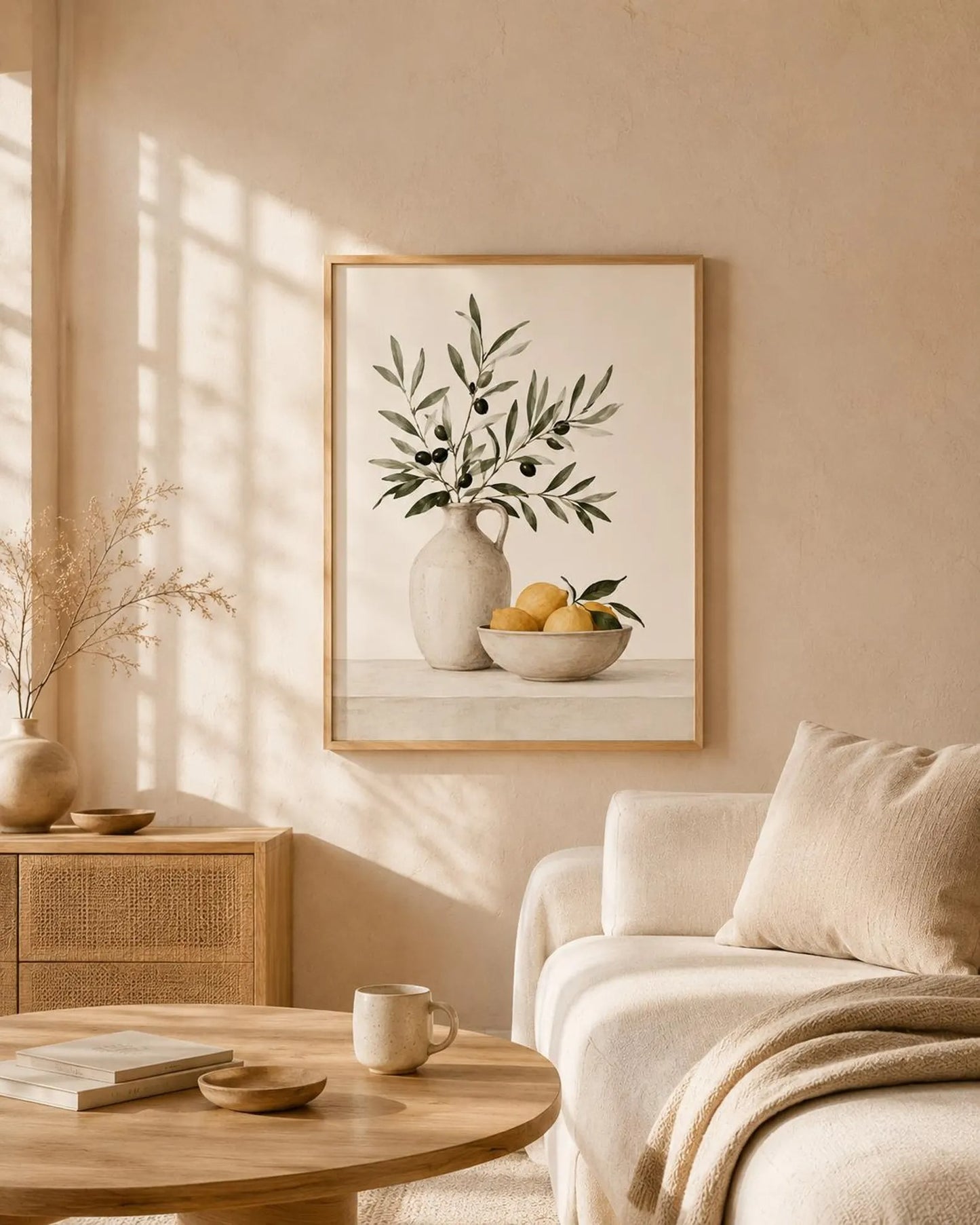 Kitchen Wall Art Print, Olive Branch, Lemon Artwork, Scandinavian Boho Decor