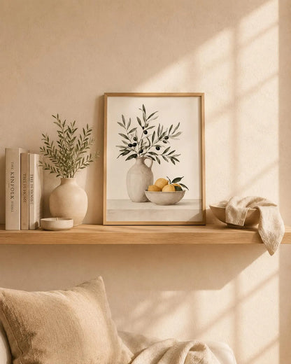 Kitchen Wall Art Print, Olive Branch, Lemon Artwork, Scandinavian Boho Decor