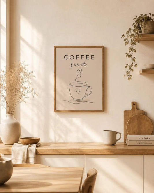 Coffee Wall Art Print, Kitchen Coffee Decor, Minimalist Coffee Line Art