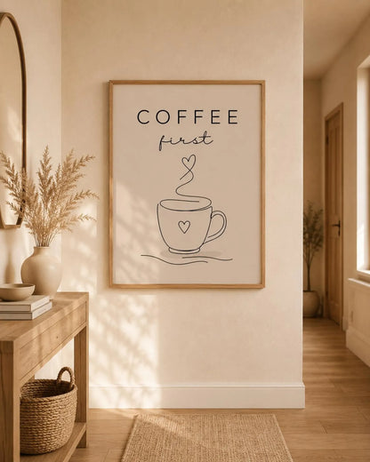 Coffee Wall Art Print, Kitchen Coffee Decor, Minimalist Coffee Line Art