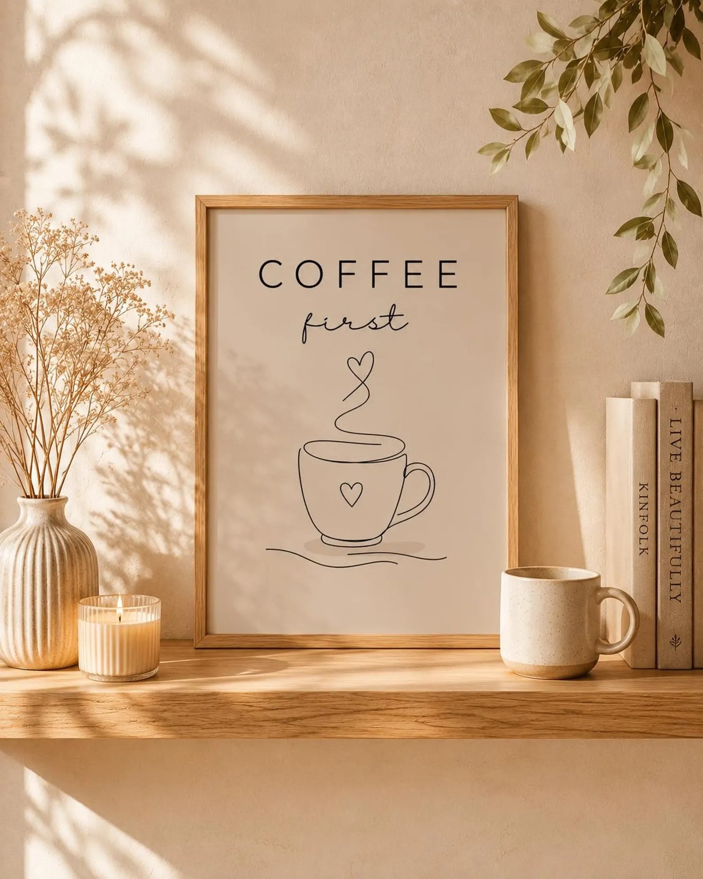 Coffee Wall Art Print, Kitchen Coffee Decor, Minimalist Coffee Line Art