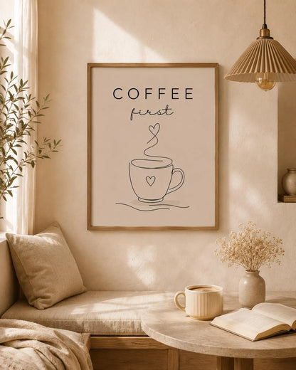 Coffee Wall Art Print, Kitchen Coffee Decor, Minimalist Coffee Line Art